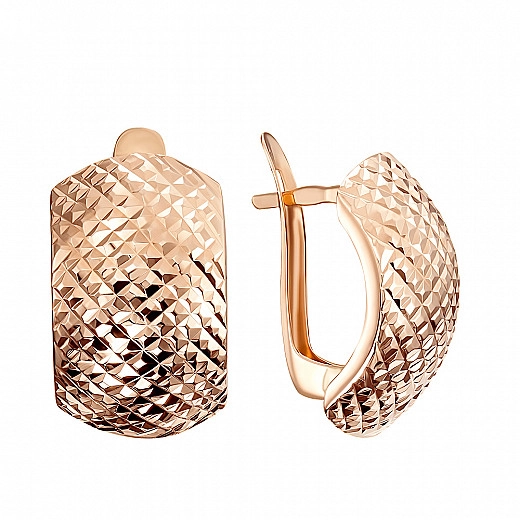 Raudono aukso auskarai su deimantiniais briaunomis