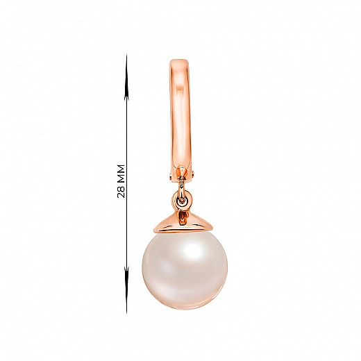 Pakabukas auskarai iš raudono aukso su perlais