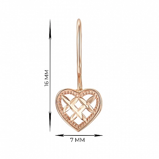 Raudono aukso auskarai su širdelėmis ir deimantais