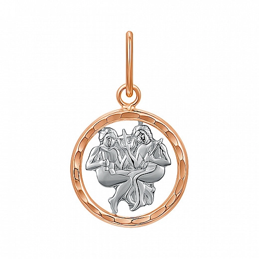 Pakabukas - zodiakas, kombinuotos aukso spalvos Dvyniai su deimantiniu ciferblatu