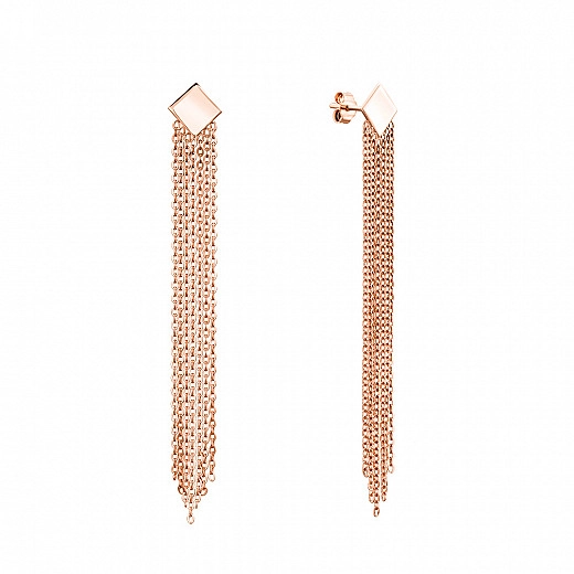 Raudono aukso auskarai su pakabukais ir grandinėlėmis