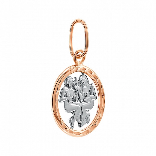 Pakabukas - zodiakas, kombinuotos aukso spalvos Dvyniai su deimantiniu ciferblatu