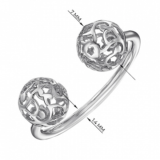 Atviras raudonojo aukso žiedas su ažūriniais rutuliukais