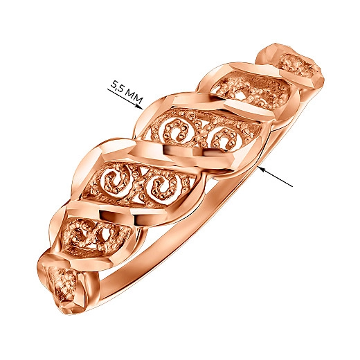 Auksinis žiedas raudonai su įpjovomis