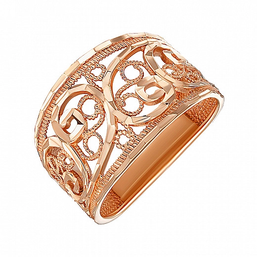 Raštuotas raudono aukso žiedas