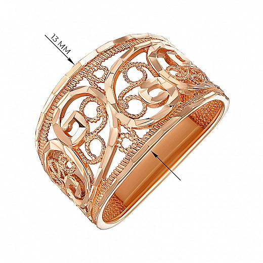 Raštuotas raudono aukso žiedas