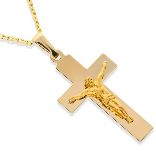 Geltono aukso pakabukas kryželis su Jėzaus atvaizdu 585