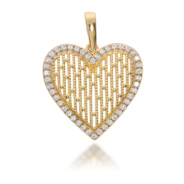 Moteriškas geltono aukso širdies formos pakabukas su cirkoniais 585