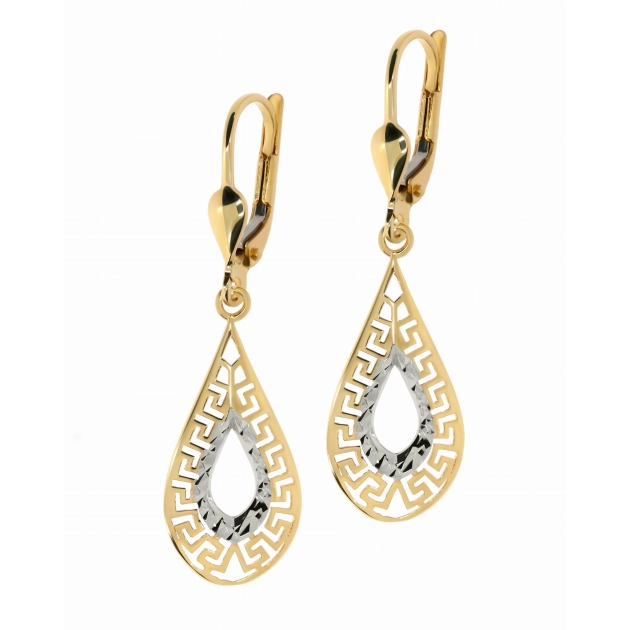 Elegantiški moteriški dviejų spalvų aukso lašo formos auskarai 585