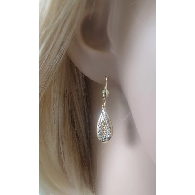 Elegantiški moteriški dviejų spalvų aukso auskarai su kviečio motyvu 585