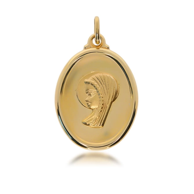 Religingas geltono aukso pakabukas su Mergelės Marijos atvaizdu 585