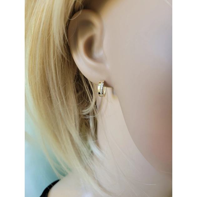 Elegantiški moteriški geltono ir balto aukso auskarai su cirkoniais 585