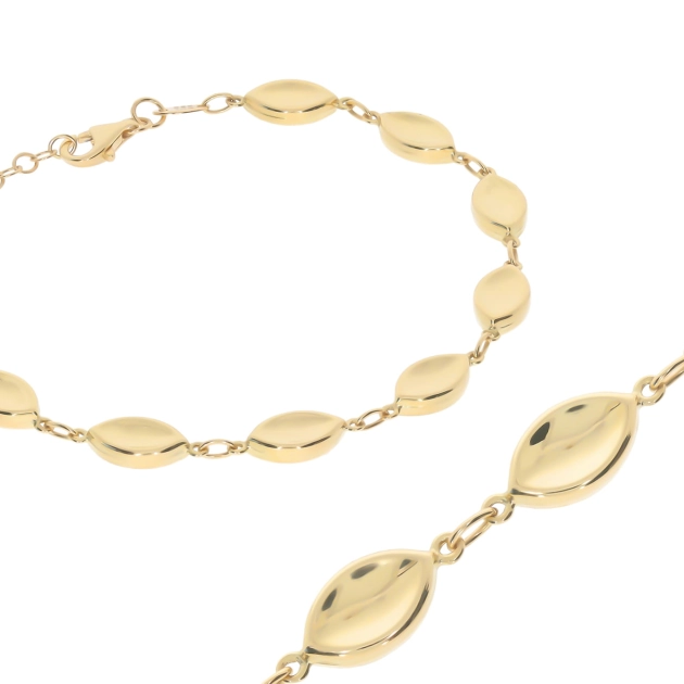 Elegantiška moteriška geltono aukso apyrankė su ovalo formos elementais 585