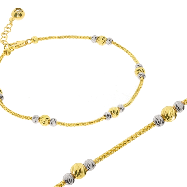 Elegantiška moteriška dviejų spalvų aukso apyrankė su Bead pynimu 585