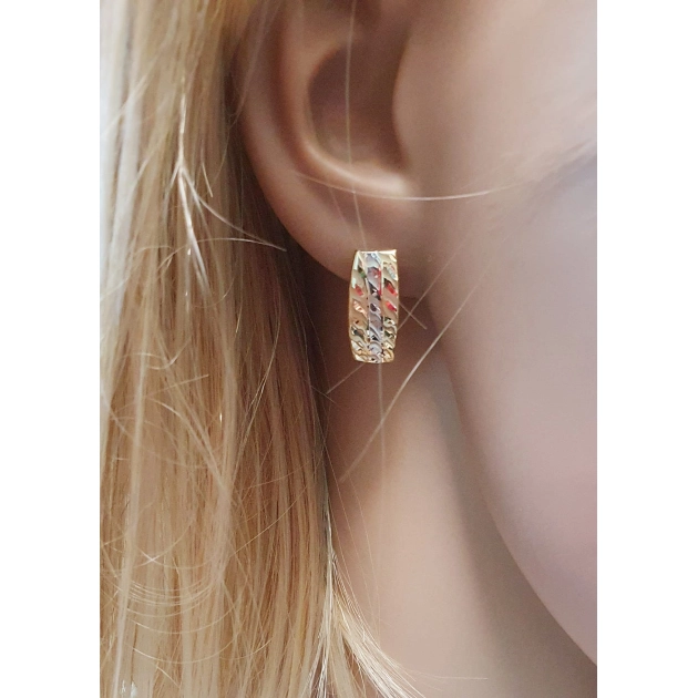 Elegantiški moteriški dviejų spalvų aukso auskarai 585