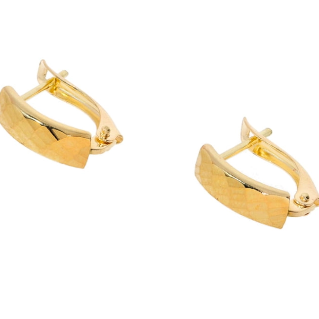 Elegantiški moteriški geltono aukso auskarai su raižytais paviršiais 585