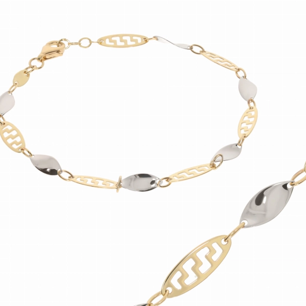 Išskirtinė moteriška dviejų spalvų aukso apyrankė su raštais 585