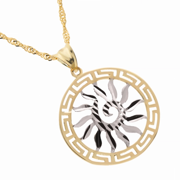 Moteriškas geltono ir balto aukso pakabukas „Saulė“ 585