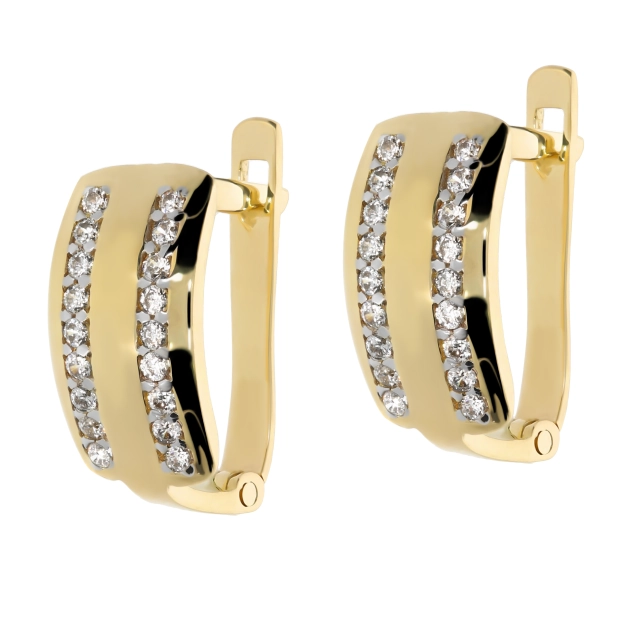 Elegantiški moteriški geltono ir balto aukso auskarai su cirkoniais 585