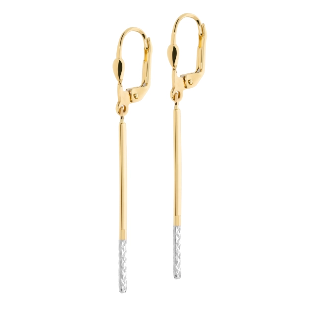 Elegantiški moteriški dviejų spalvų aukso kabantys auskarai 585