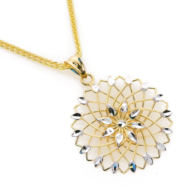 Moteriškas geltono ir balto aukso pakabukas „Gėlės žiedas“ 585