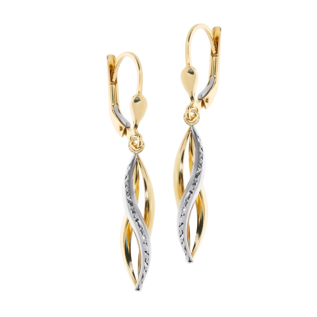 Elegantiški moteriški dviejų spalvų aukso kabantys auskarai 585