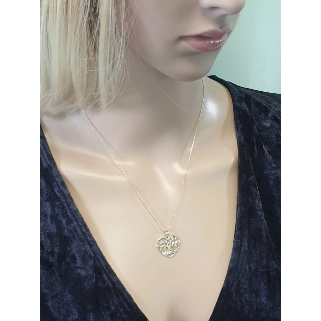 Moteriškas geltono ir balto aukso širdies formos pakabukas "Gyvybės medis" 585