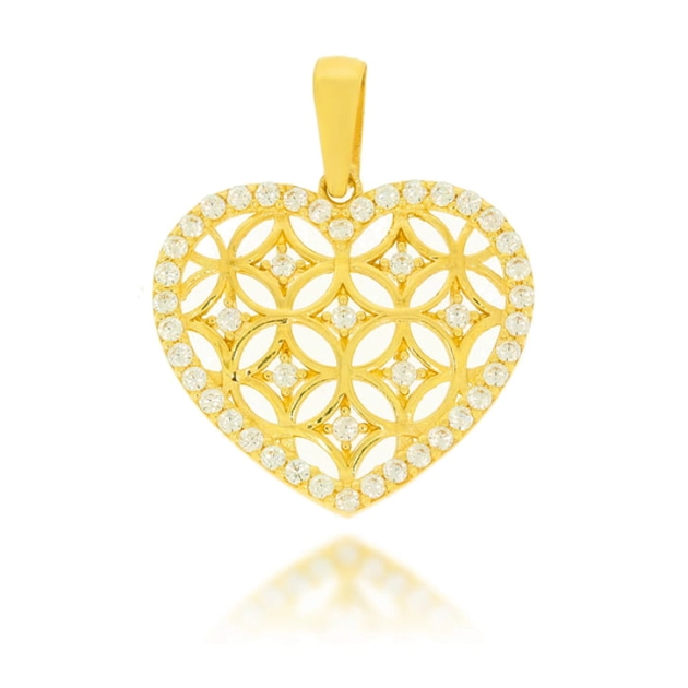 Moteriškas geltono aukso širdies formos pakabukas su cirkoniais 585