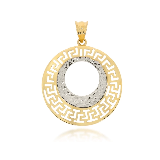 Moteriškas geltono ir balto aukso pakabukas su graikiškais motyvais 585