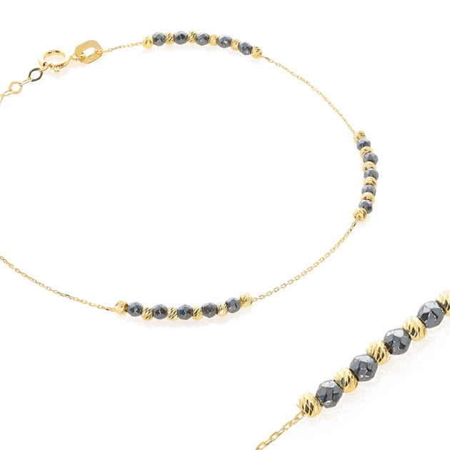 Elegantiška moteriška geltono aukso apyrankė su juodais cirkoniais 585