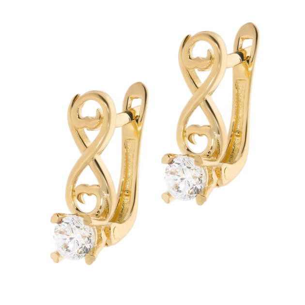 Elegantiški moteriški geltono aukso auskarai su cirkoniais 585