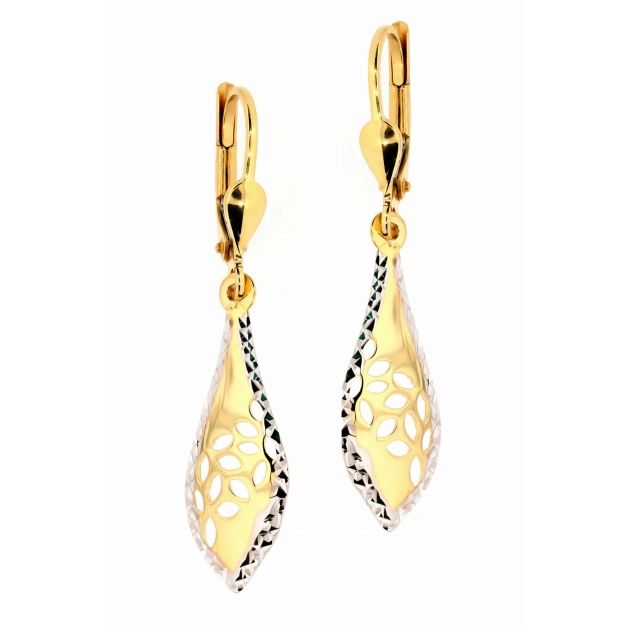 Elegantiški moteriški dviejų spalvų aukso kabantys auskarai 585