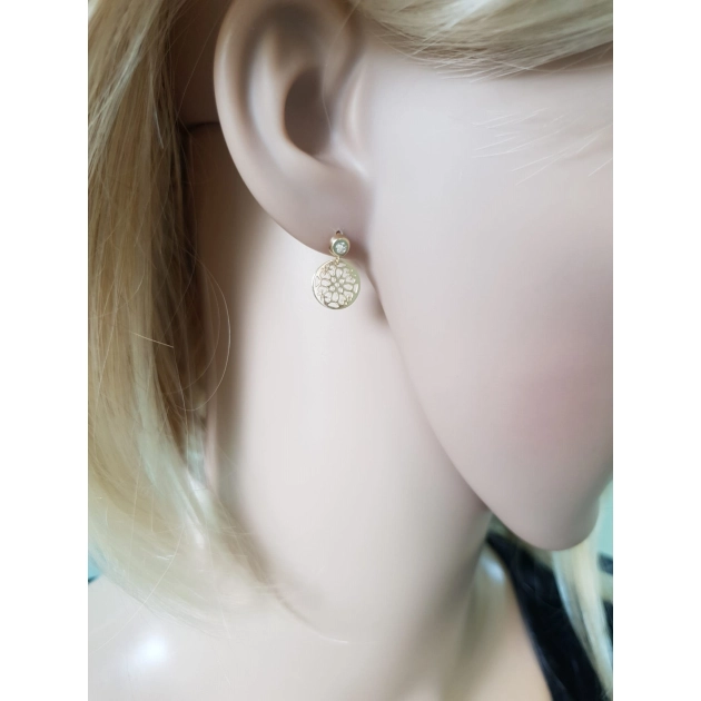 Elegantiški moteriški geltono aukso auskarai su cirkoniais 585