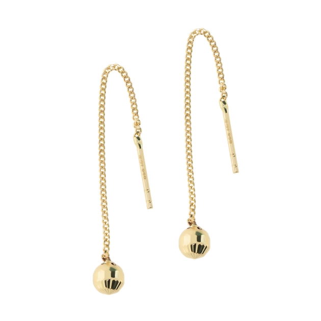 Elegantiški moteriški geltono aukso kabantys auskarai su rutuliukais 585