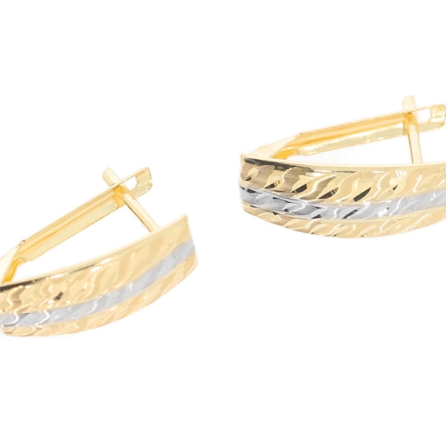 Elegantiški moteriški dviejų spalvų aukso auskarai 585