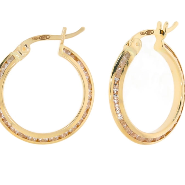 Elegantiški moteriški geltono aukso auskarai su cirkoniais 585