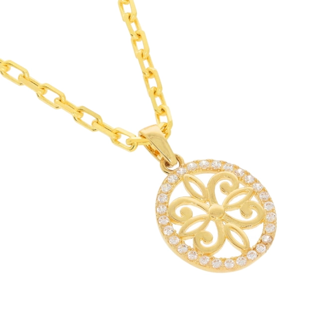 Moteriškas geltono aukso pakabukas su cirkoniais 585