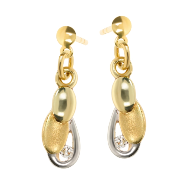 Elegantiški moteriški dviejų spalvų aukso auskarai su deimantais 585
