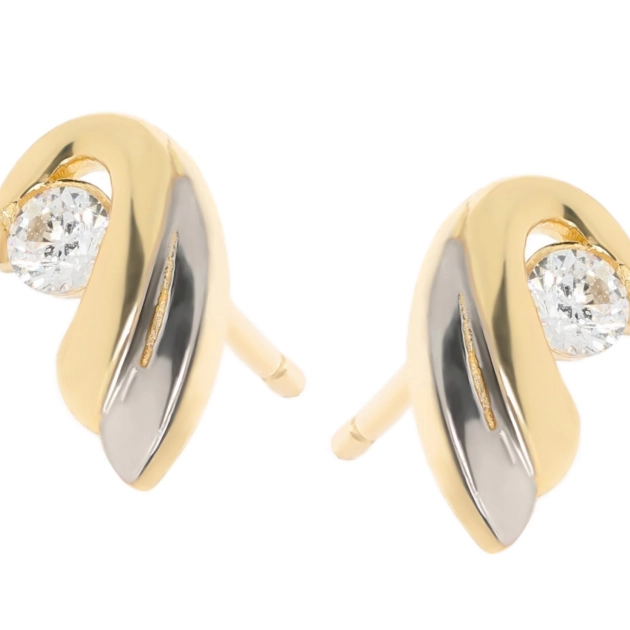 Elegantiški moteriški dviejų spalvų aukso auskarai su cirkoniais 585