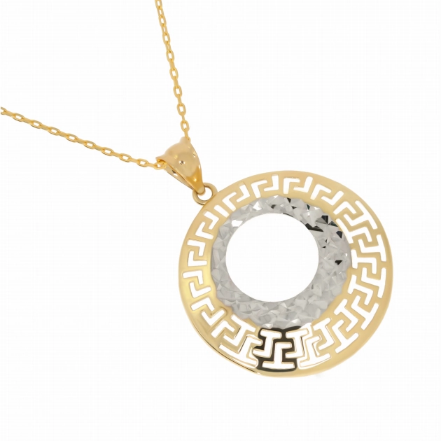 Moteriškas geltono ir balto aukso pakabukas su graikiškais motyvais 585