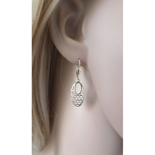 Elegantiški moteriški dviejų spalvų aukso auskarai su raštu 585