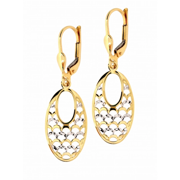 Elegantiški moteriški dviejų spalvų aukso auskarai su raštu 585