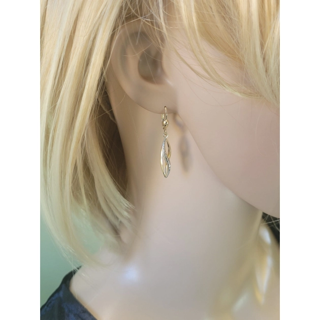 Elegantiški moteriški dviejų spalvų aukso kabantys auskarai 585