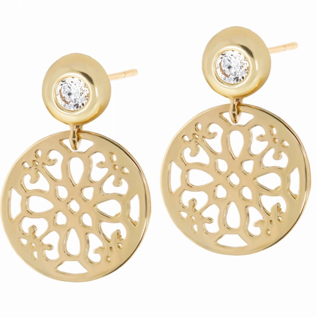 Elegantiški moteriški geltono aukso auskarai su cirkoniais 585