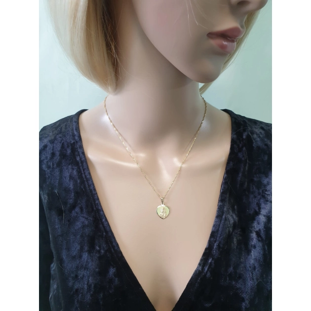 Moteriškas/vyriškas geltono aukso širdelės formos medalikėlis su Švč. Mergelės Marijos atvaizdu 585