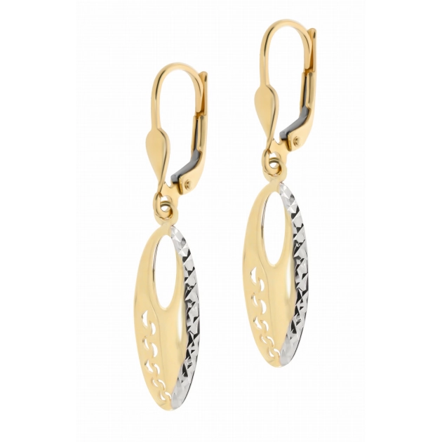 Elegantiški moteriški geltono ir balto aukso auskarai 585