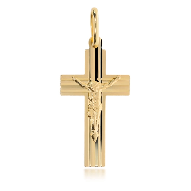 Vyriškas geltono aukso kryželis su Jėzaus atvaizdu 585