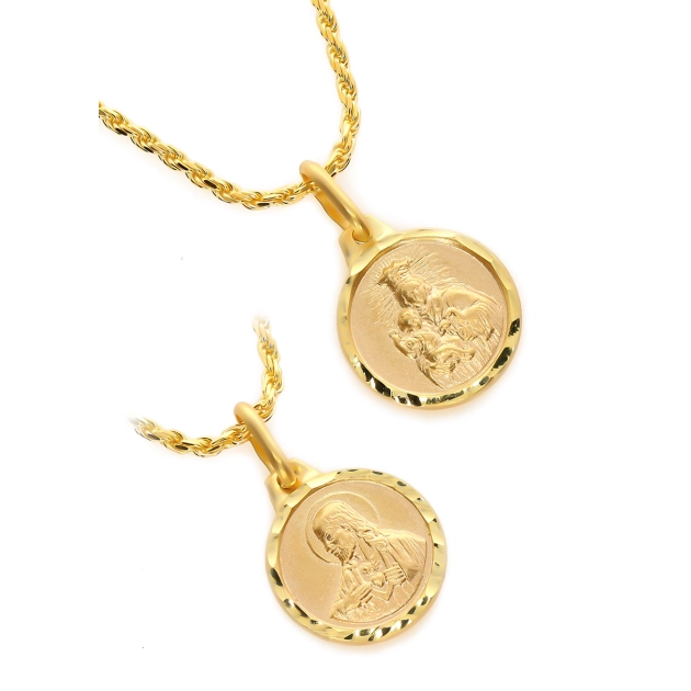 Dviejų pusių geltono aukso Škaplieriaus medalikėlis 585