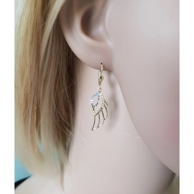 Elegantiški moteriški dviejų spalvų aukso auskarai „Sparnai“ 585