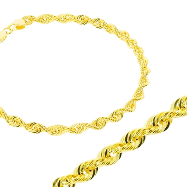 Elegantiška moteriška tuščiavidurė geltono aukso Rope pynimo apyrankė 585
